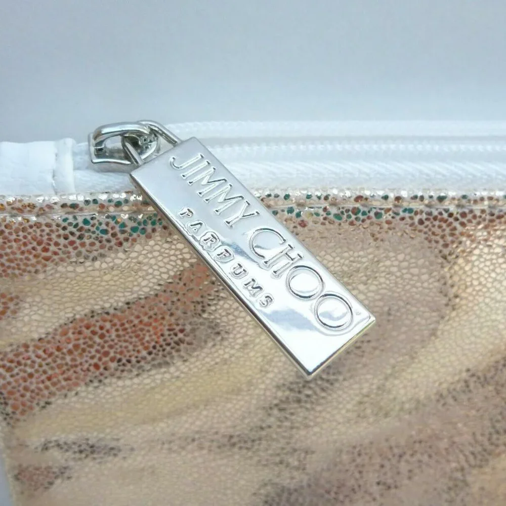 Jimmy Choo Parfums White & Gold Makeup Pouch, Cosmetic Travel Bag / Purse Clutch